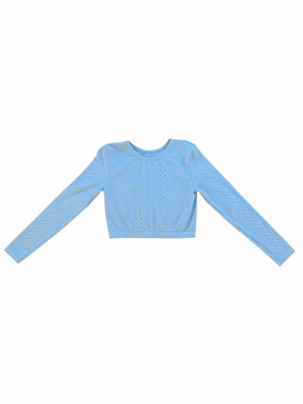 Light Blue Cable and Honeycomb Texture-Mapped Long-Sleeve Activewear Crop Top XL - Picture 3 of 6